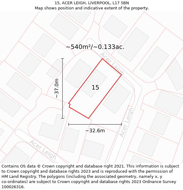 15, ACER LEIGH, LIVERPOOL, L17 5BN: Plot and title map
