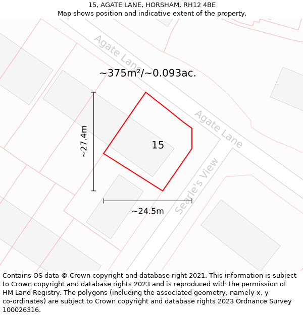 15, AGATE LANE, HORSHAM, RH12 4BE: Plot and title map