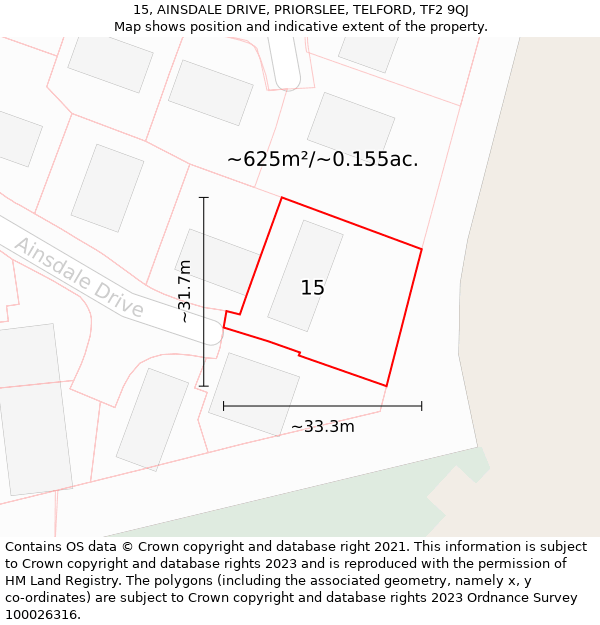 15, AINSDALE DRIVE, PRIORSLEE, TELFORD, TF2 9QJ: Plot and title map