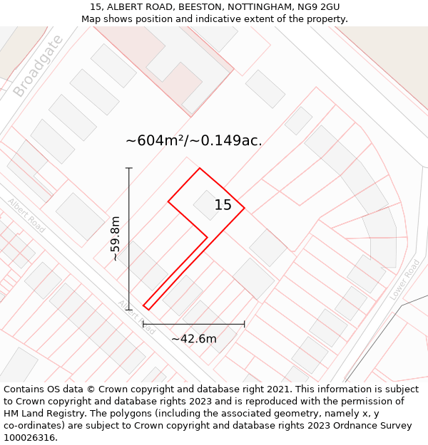 15, ALBERT ROAD, BEESTON, NOTTINGHAM, NG9 2GU: Plot and title map