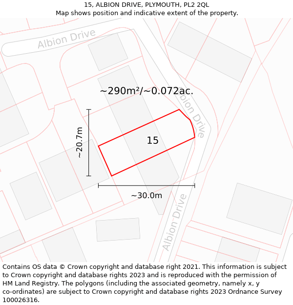 15, ALBION DRIVE, PLYMOUTH, PL2 2QL: Plot and title map