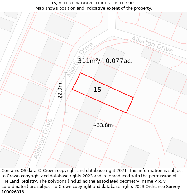 15, ALLERTON DRIVE, LEICESTER, LE3 9EG: Plot and title map