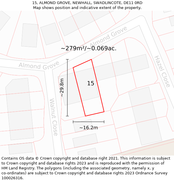 15, ALMOND GROVE, NEWHALL, SWADLINCOTE, DE11 0RD: Plot and title map