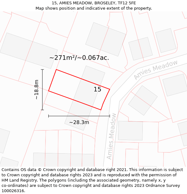 15, AMIES MEADOW, BROSELEY, TF12 5FE: Plot and title map