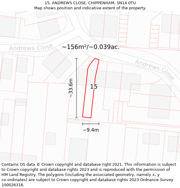 15, ANDREWS CLOSE, CHIPPENHAM, SN14 0TU: Plot and title map