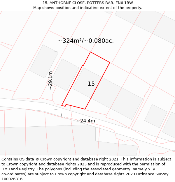 15, ANTHORNE CLOSE, POTTERS BAR, EN6 1RW: Plot and title map