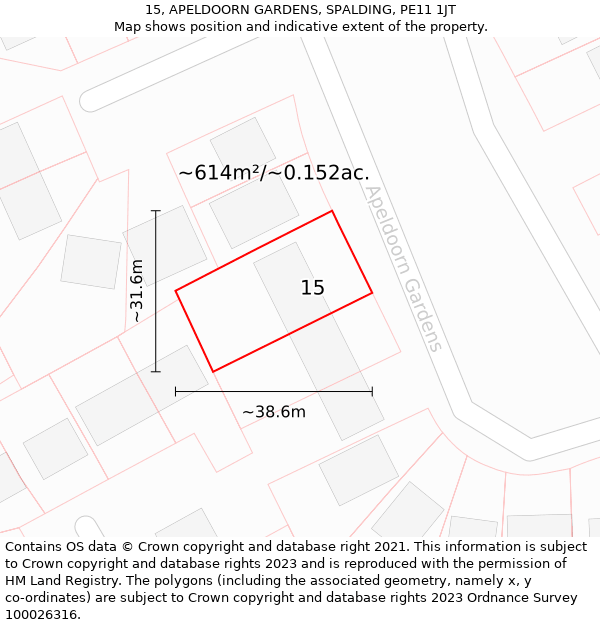 15, APELDOORN GARDENS, SPALDING, PE11 1JT: Plot and title map