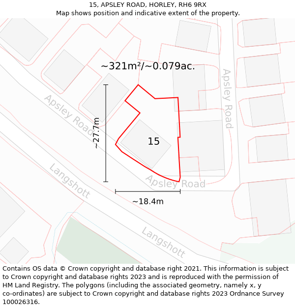 15, APSLEY ROAD, HORLEY, RH6 9RX: Plot and title map