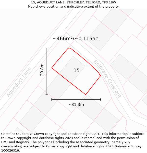 15, AQUEDUCT LANE, STIRCHLEY, TELFORD, TF3 1BW: Plot and title map