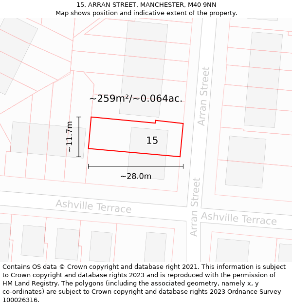 15, ARRAN STREET, MANCHESTER, M40 9NN: Plot and title map