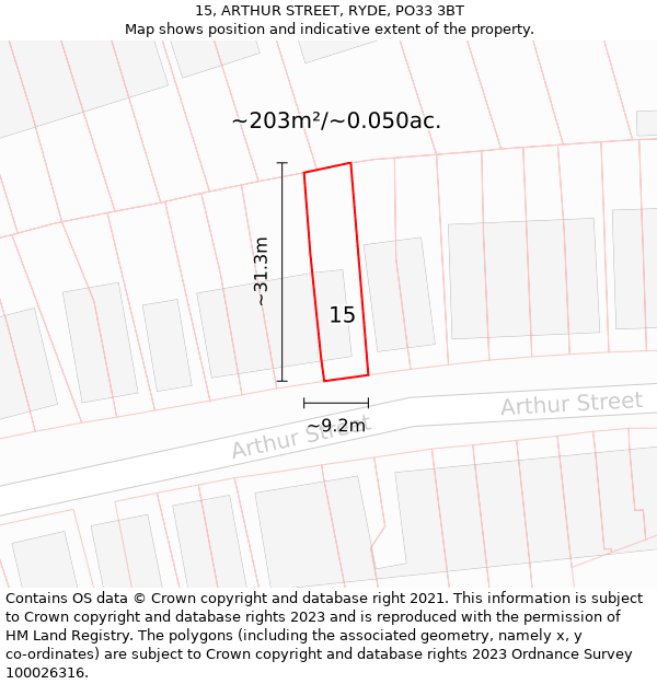 15, ARTHUR STREET, RYDE, PO33 3BT: Plot and title map