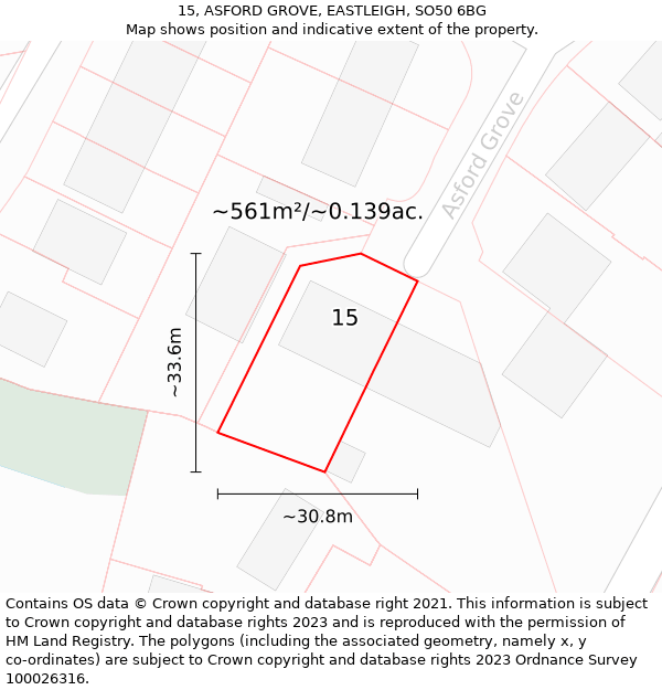 15, ASFORD GROVE, EASTLEIGH, SO50 6BG: Plot and title map