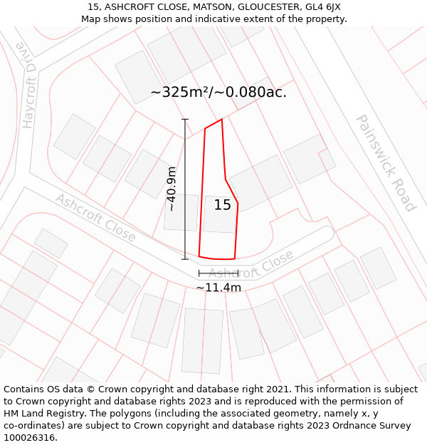 15, ASHCROFT CLOSE, MATSON, GLOUCESTER, GL4 6JX: Plot and title map