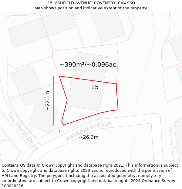 15, ASHFIELD AVENUE, COVENTRY, CV4 9SQ: Plot and title map