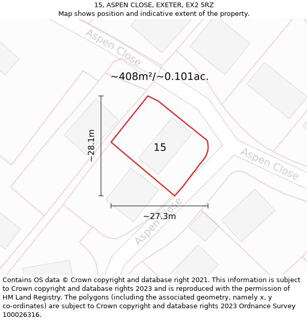 15, ASPEN CLOSE, EXETER, EX2 5RZ: Plot and title map