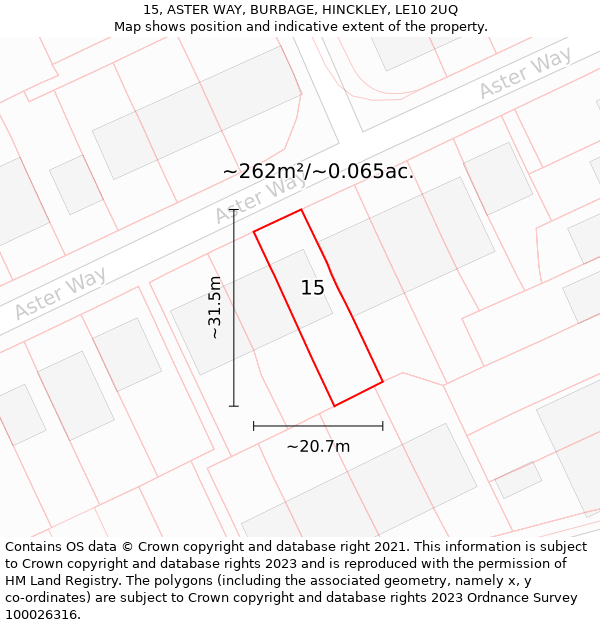 15, ASTER WAY, BURBAGE, HINCKLEY, LE10 2UQ: Plot and title map