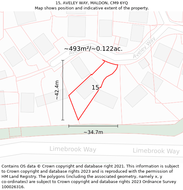 15, AVELEY WAY, MALDON, CM9 6YQ: Plot and title map