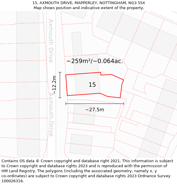 15, AXMOUTH DRIVE, MAPPERLEY, NOTTINGHAM, NG3 5SX: Plot and title map