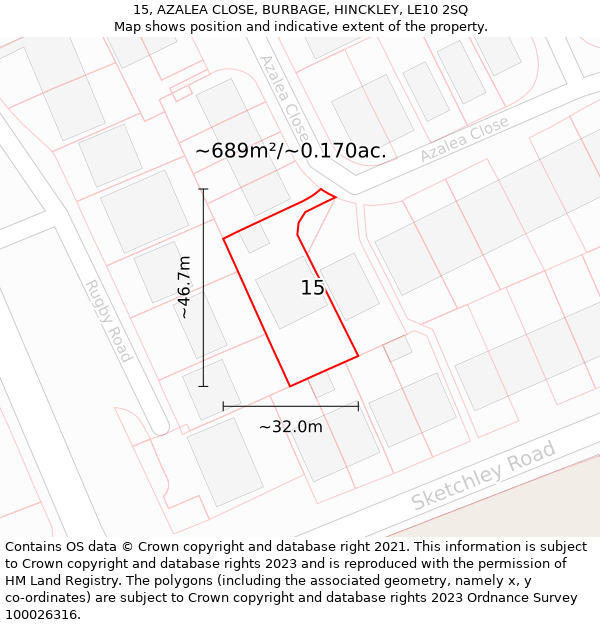 15, AZALEA CLOSE, BURBAGE, HINCKLEY, LE10 2SQ: Plot and title map