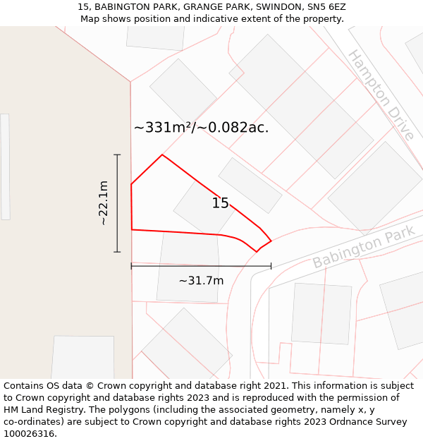 15, BABINGTON PARK, GRANGE PARK, SWINDON, SN5 6EZ: Plot and title map