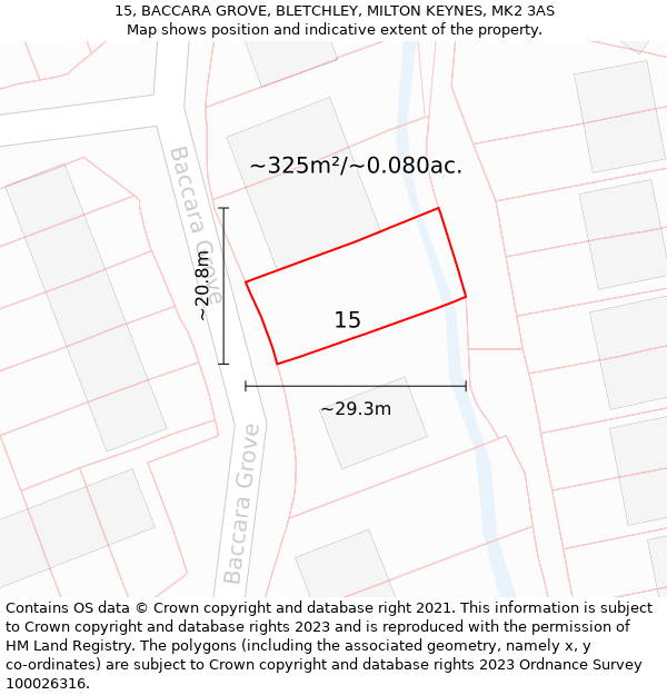 15, BACCARA GROVE, BLETCHLEY, MILTON KEYNES, MK2 3AS: Plot and title map