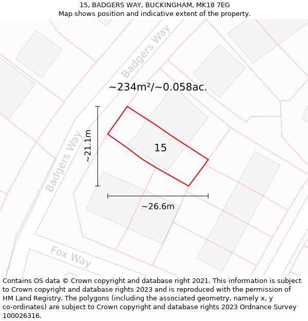 15, BADGERS WAY, BUCKINGHAM, MK18 7EG: Plot and title map