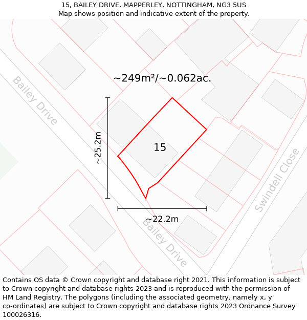 15, BAILEY DRIVE, MAPPERLEY, NOTTINGHAM, NG3 5US: Plot and title map