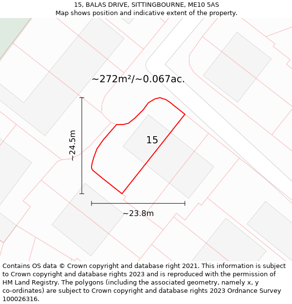 15, BALAS DRIVE, SITTINGBOURNE, ME10 5AS: Plot and title map