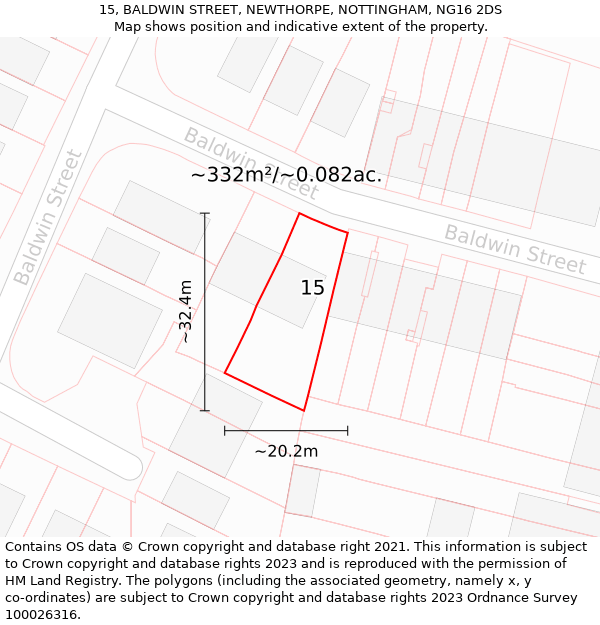 15, BALDWIN STREET, NEWTHORPE, NOTTINGHAM, NG16 2DS: Plot and title map