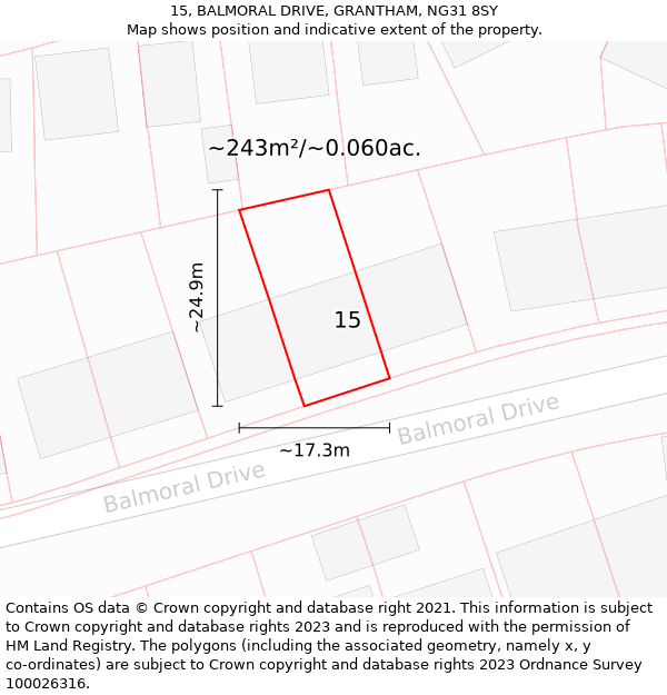 15, BALMORAL DRIVE, GRANTHAM, NG31 8SY: Plot and title map