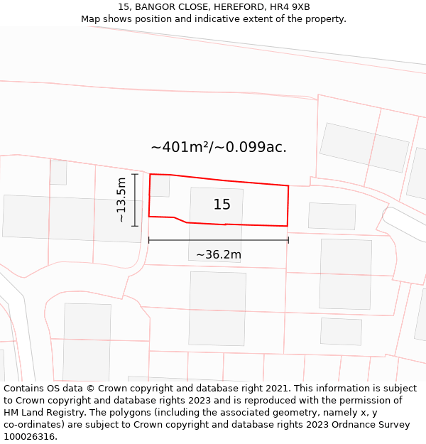 15, BANGOR CLOSE, HEREFORD, HR4 9XB: Plot and title map