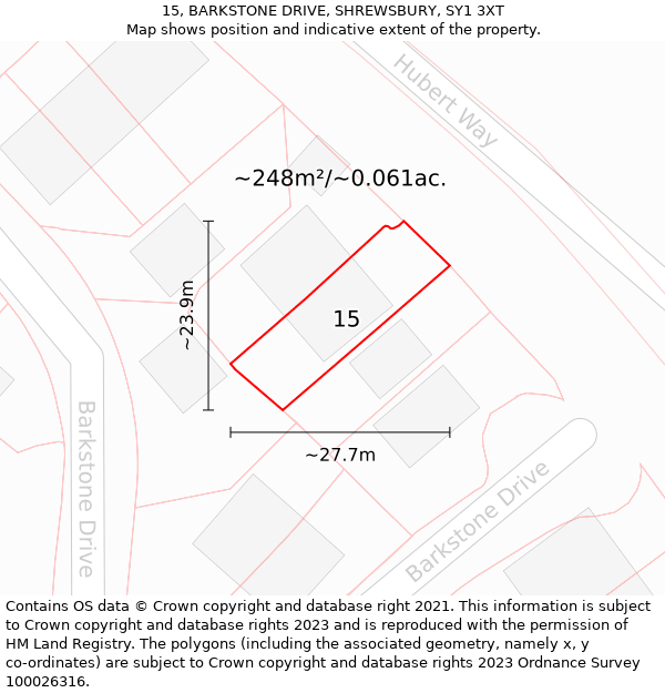 15, BARKSTONE DRIVE, SHREWSBURY, SY1 3XT: Plot and title map