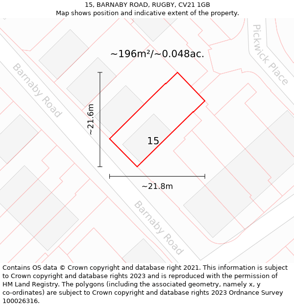 15, BARNABY ROAD, RUGBY, CV21 1GB: Plot and title map