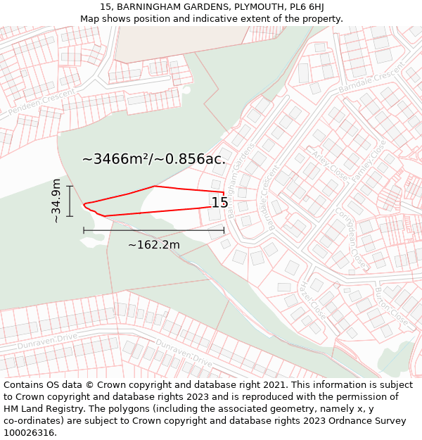 15, BARNINGHAM GARDENS, PLYMOUTH, PL6 6HJ: Plot and title map