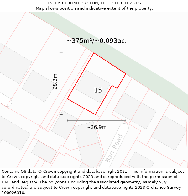 15, BARR ROAD, SYSTON, LEICESTER, LE7 2BS: Plot and title map