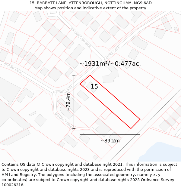 15, BARRATT LANE, ATTENBOROUGH, NOTTINGHAM, NG9 6AD: Plot and title map