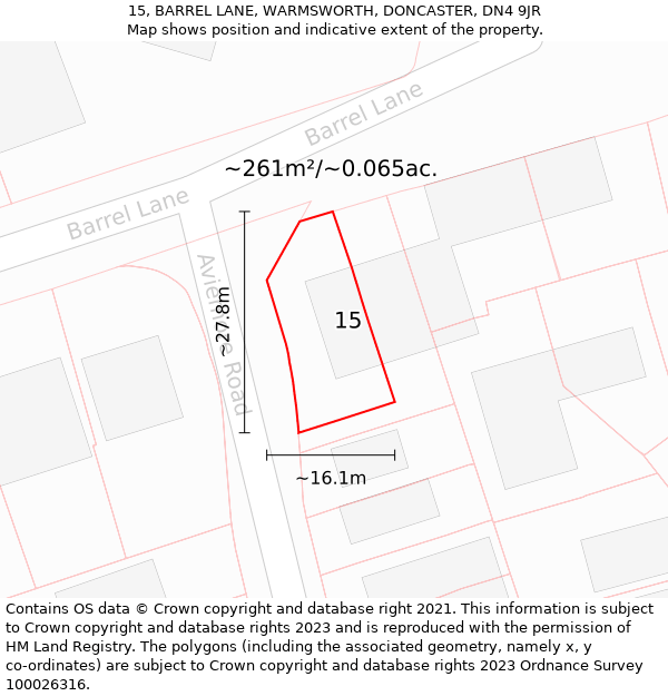 15, BARREL LANE, WARMSWORTH, DONCASTER, DN4 9JR: Plot and title map