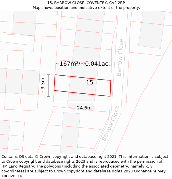 15, BARROW CLOSE, COVENTRY, CV2 2BP: Plot and title map