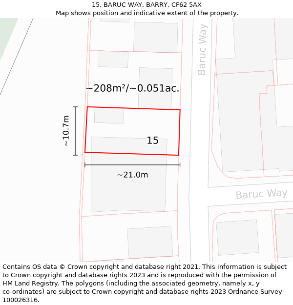 15, BARUC WAY, BARRY, CF62 5AX: Plot and title map