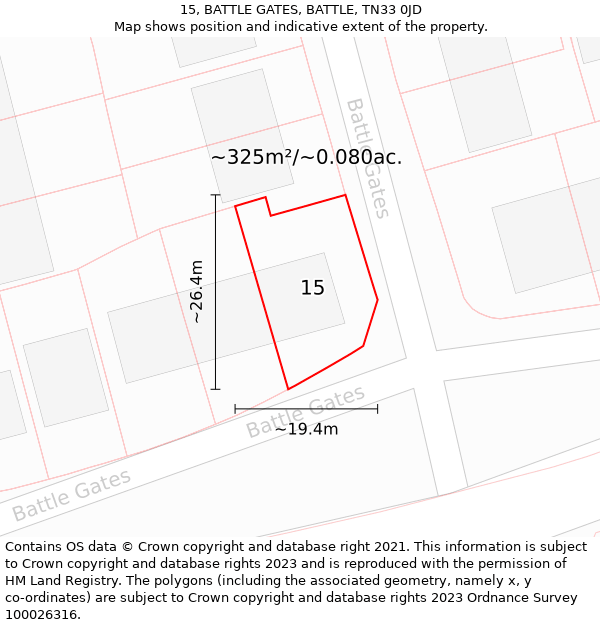 15, BATTLE GATES, BATTLE, TN33 0JD: Plot and title map