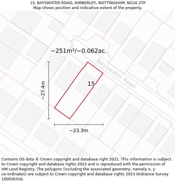 15, BAYSWATER ROAD, KIMBERLEY, NOTTINGHAM, NG16 2TP: Plot and title map