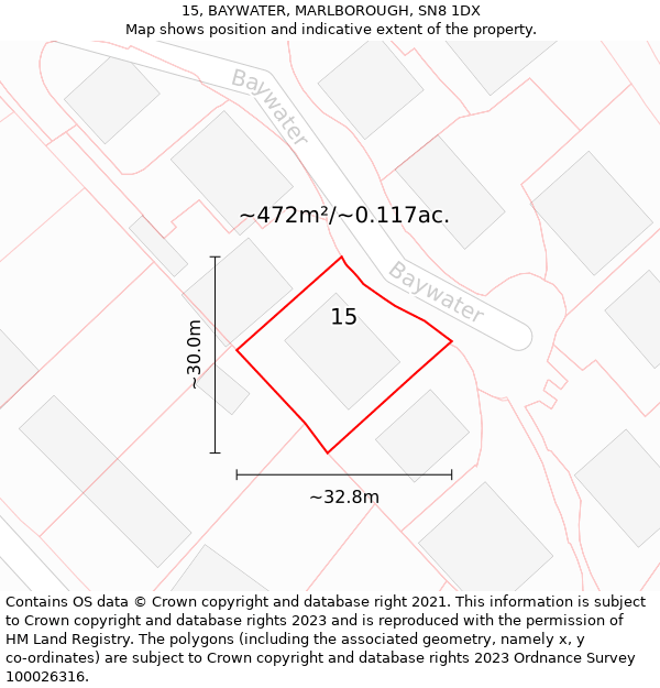 15, BAYWATER, MARLBOROUGH, SN8 1DX: Plot and title map