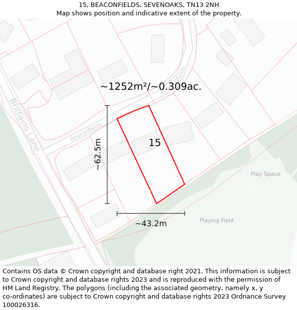 15, BEACONFIELDS, SEVENOAKS, TN13 2NH: Plot and title map