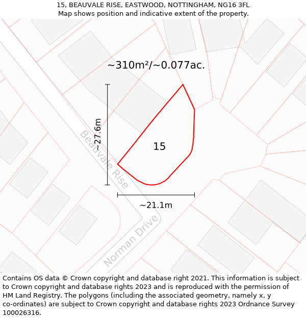 15, BEAUVALE RISE, EASTWOOD, NOTTINGHAM, NG16 3FL: Plot and title map