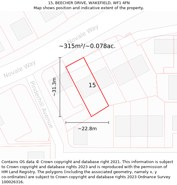 15, BEECHER DRIVE, WAKEFIELD, WF1 4FN: Plot and title map