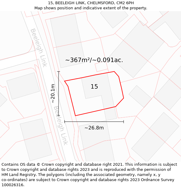 15, BEELEIGH LINK, CHELMSFORD, CM2 6PH: Plot and title map