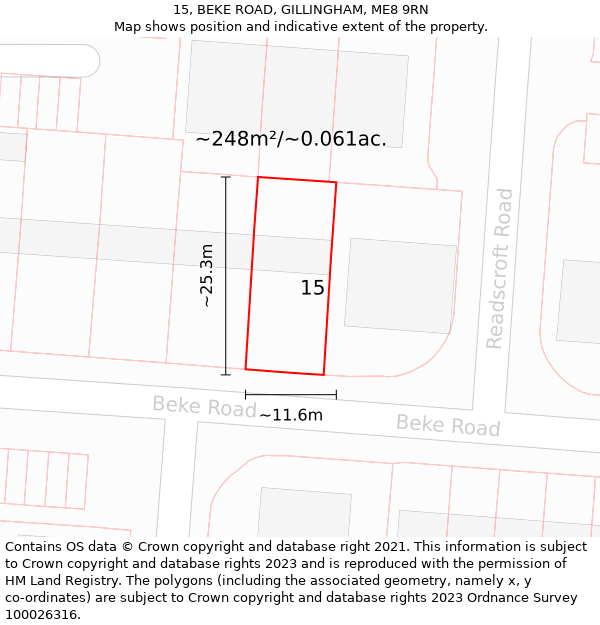 15, BEKE ROAD, GILLINGHAM, ME8 9RN: Plot and title map