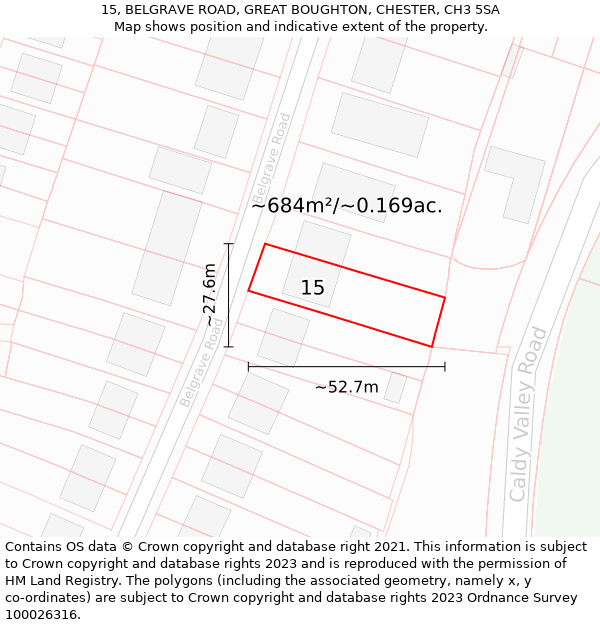 15, BELGRAVE ROAD, GREAT BOUGHTON, CHESTER, CH3 5SA: Plot and title map