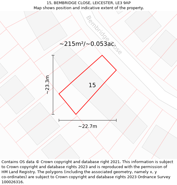 15, BEMBRIDGE CLOSE, LEICESTER, LE3 9AP: Plot and title map