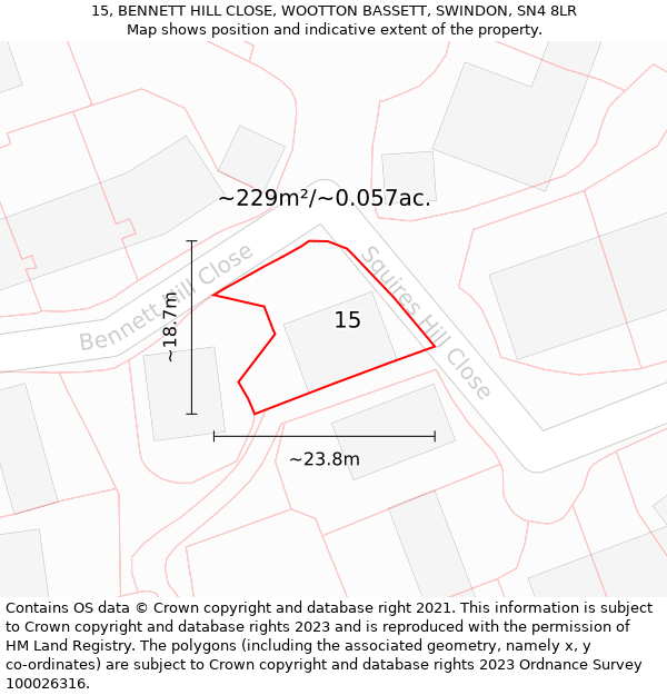 15, BENNETT HILL CLOSE, WOOTTON BASSETT, SWINDON, SN4 8LR: Plot and title map